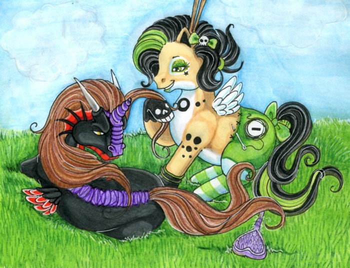 black_hair chival chival_(character) equine exodite female feral grass hair horns horse long_hair male my_little_pony pony tail wings