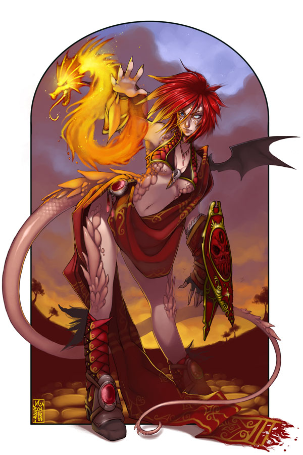 dragon dragongirl female fire magic sayda scalie skimpy wings