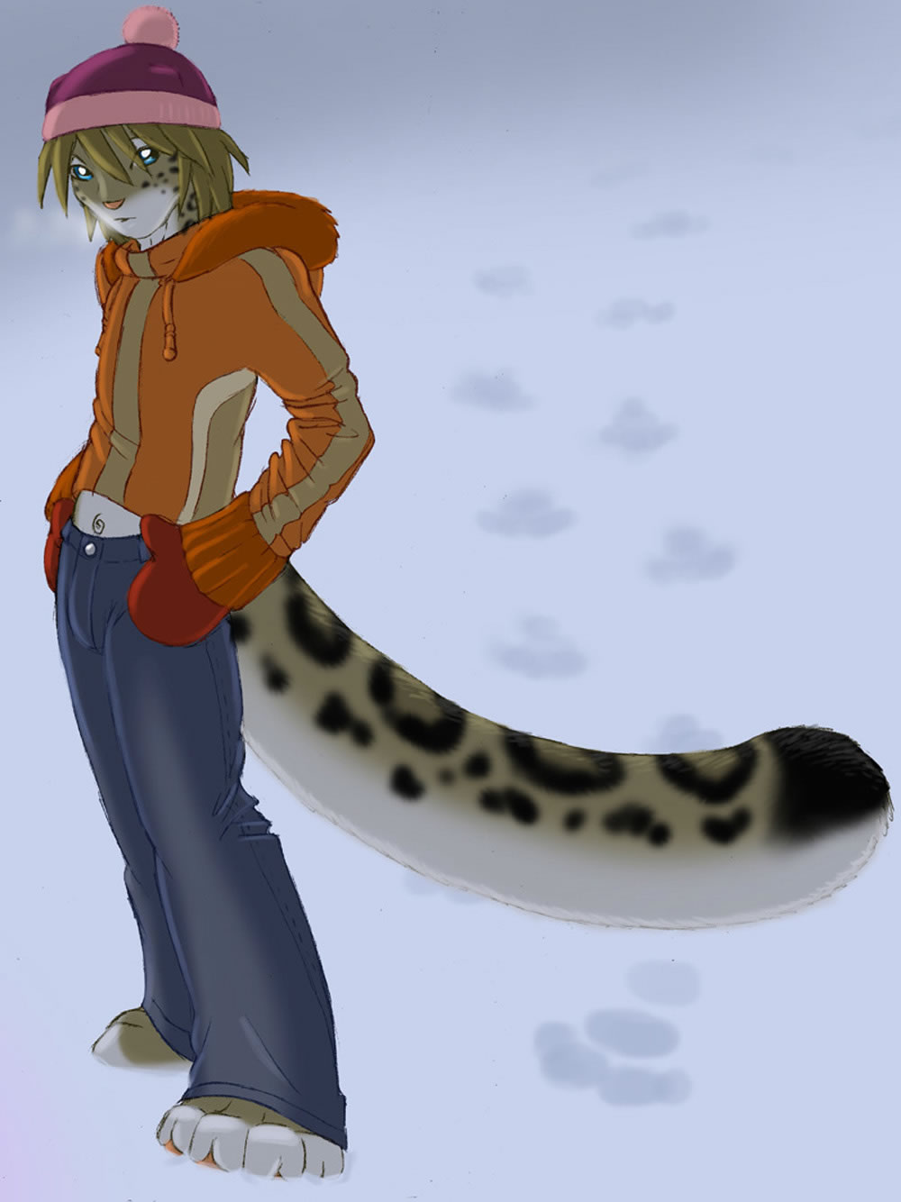 bulge clothed clothing feline gideon jeans leopard male mammal pants snow solo