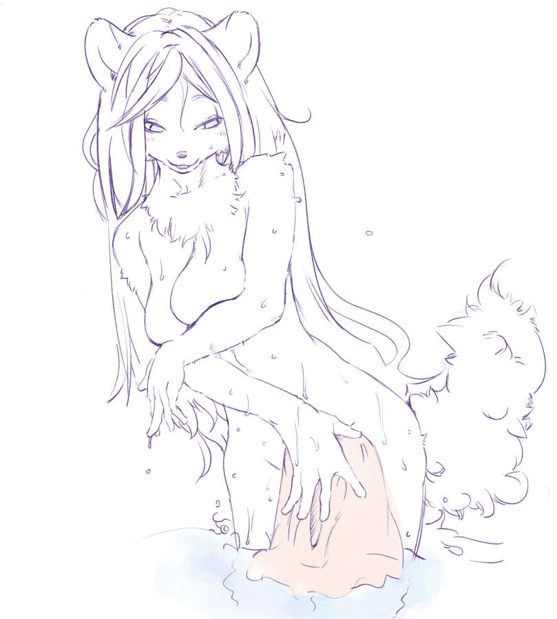 bath bathing breasts female furry long_hair nude sindoll solo towel wet