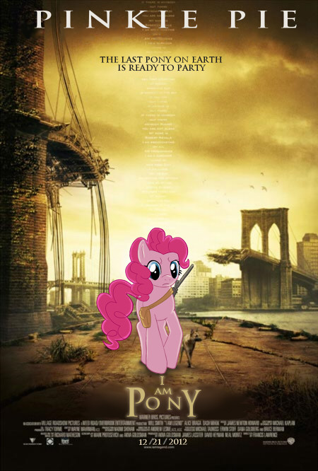crossover equine female feral friendship_is_magic fur gun hair horse i_am_legend mammal my_little_pony parody pink_fur pink_hair pinkie_pie_(mlp) pony poster ranged_weapon solo unknown_artist weapon