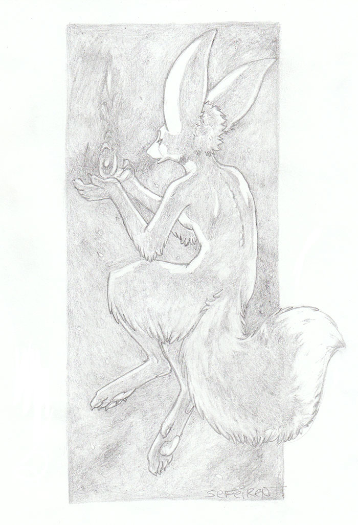 canine ears female fox fur hindpaw night nude portrait pose rune sefeiren sketch tail