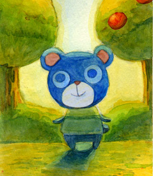 animal_crossing apple apples bear black_eyes doubutsu_no_mori food fruit lowres nintendo poncho tree trees