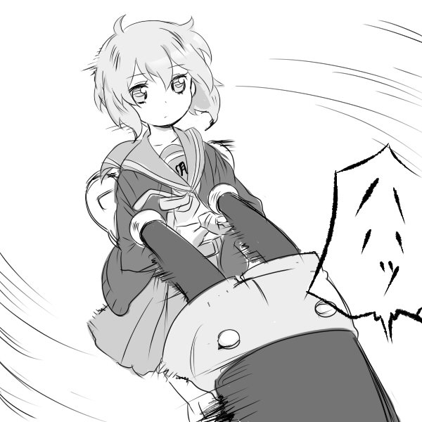 bad_id bad_pixiv_id cardigan crossover disney greyscale kita_high_school_uniform mickey_mouse monochrome nagato_yuki school_uniform serafuku short_hair sketch spinning suzumiya_haruhi_no_yuuutsu swinging tetsujin_momoko