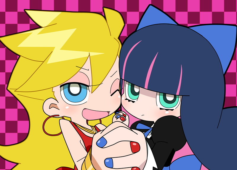 blush panty_&amp;_stocking_with_garterbelt panty_(character) panty_(psg) smile stocking_(character) stocking_(psg) wink youri19