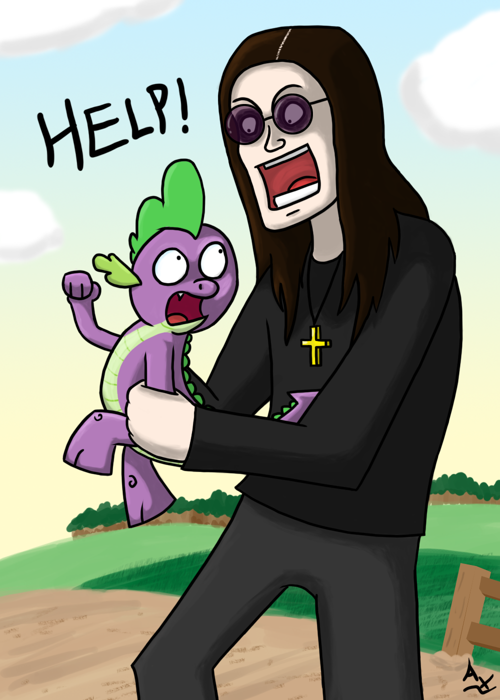 &dagger; awesome cross dragon duo eyewear friendship_is_magic help human imminent_death male mammal my_little_pony ozzy_osbourne ozzy_ozbourne scalie spike_(mlp) sunglasses unknown_artist