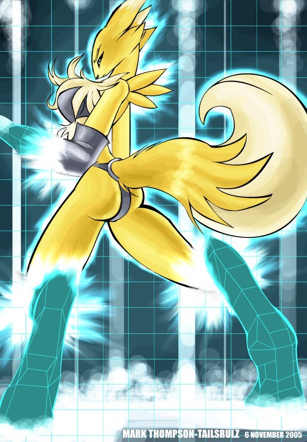 2005 canine chest_tuft digimon female fox renamon skimpy solo standing tail tailsrulz yellow