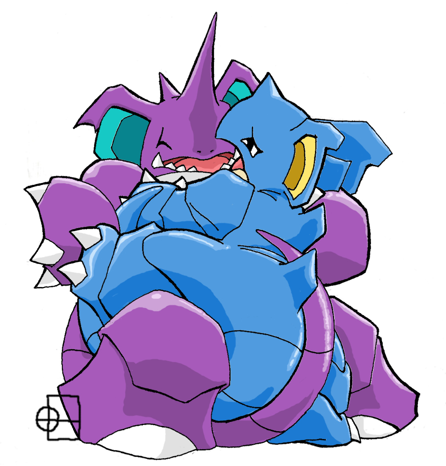 blue female male nidoking nidoqueen pok&eacute;mon purple straight tail tensor