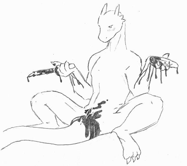 blood castration cbt dragon guro knife line_art male monochrome penectomy penis salamander_(artist) scalie torture