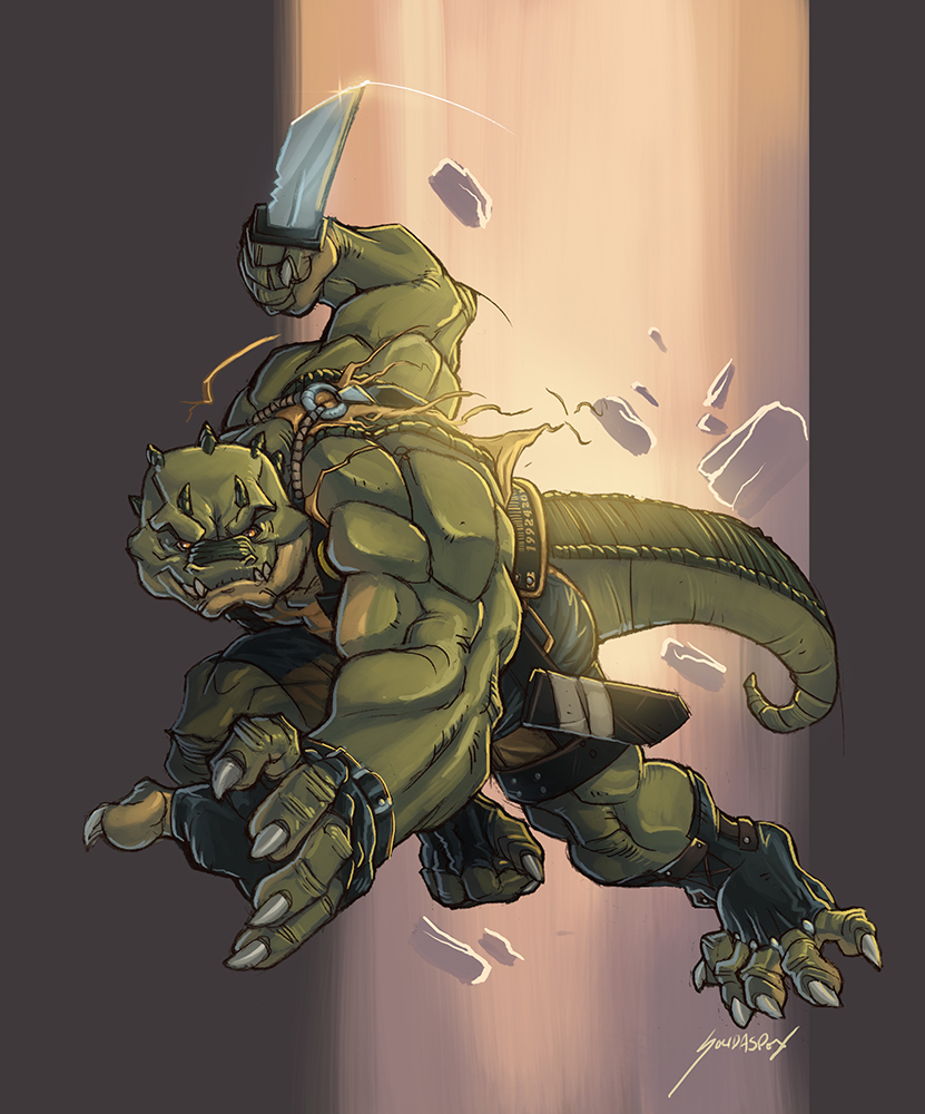 claws dagger horns knife looking_at_viewer male muscles reptile scalie solidasp solo weapon