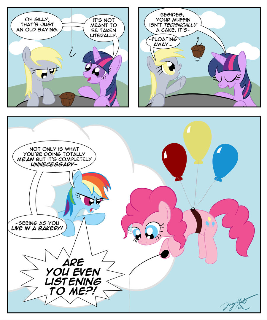 blonde_hair blue_eyes blue_fur cloud comic derp derp_eyes derpy_hooves_(mlp) dialog english_text equine female feral fishing food friendship_is_magic fur hair hook horn horse mammal muffin multi-colored_hair my_little_pony pegasus pink_eyes pink_fur pink_hair pinkie_pie_(mlp) pony purple_eyes rainbow_dash_(mlp) rainbow_eyes rainbow_hair text twilight_sparkle_(mlp) two_tone_hair unicorn unknown_artist wings yellow_eyes