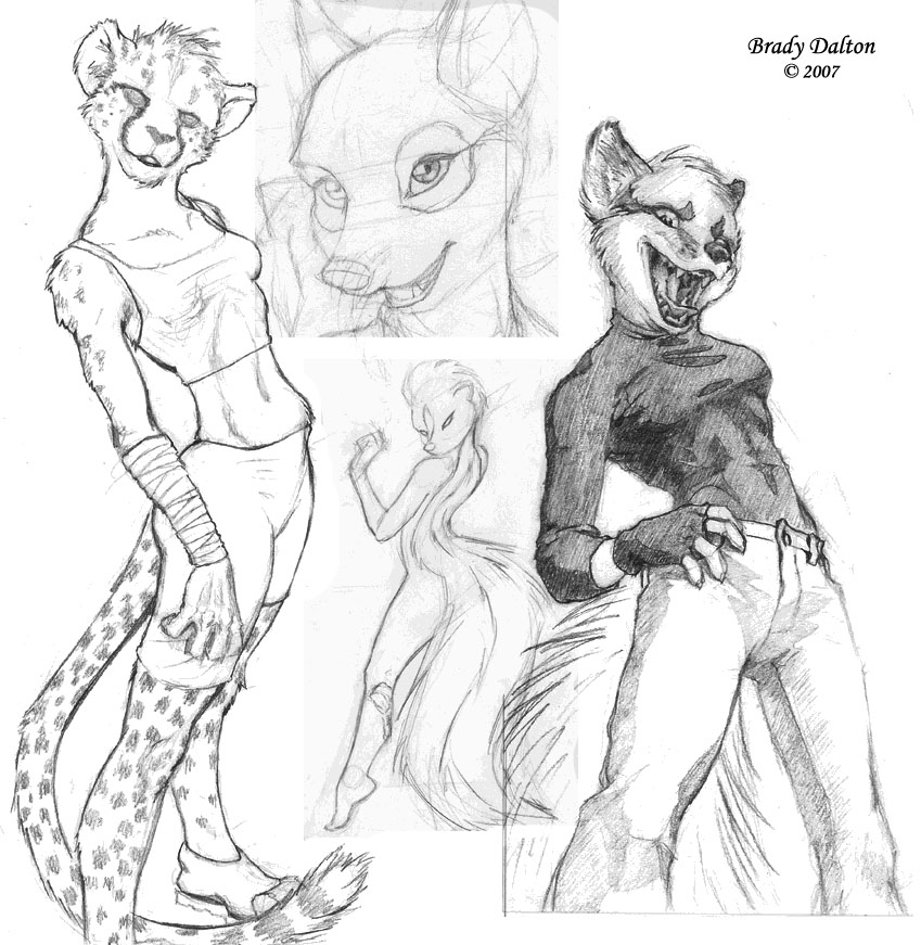bradydalton cheetah clothed feline female gaping_maw nude open_mouth opencanvas sketch skunk studies