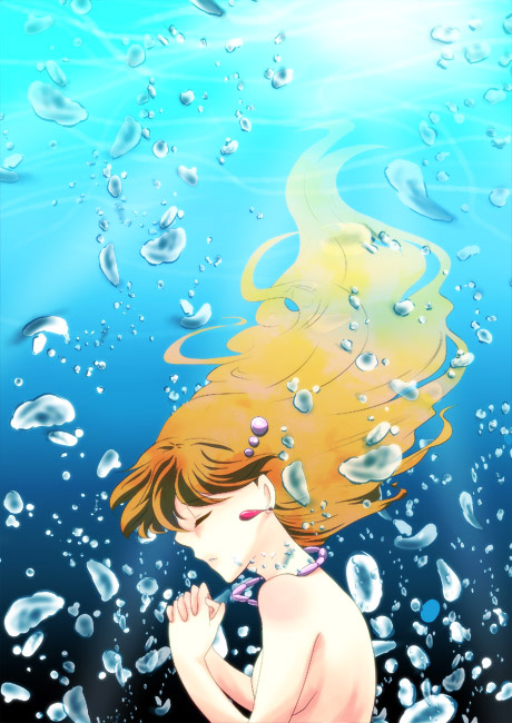 agpro bad_id bad_pixiv_id breasts bubble closed_eyes earrings floating_hair from_side jewelry kasumi_(pokemon) light_rays long_hair mermaid monster_girl necklace nude orange_hair parted_lips pokemon pokemon_(anime) prayer sideboob sideways_mouth small_breasts solo sunbeam sunlight underwater upper_body