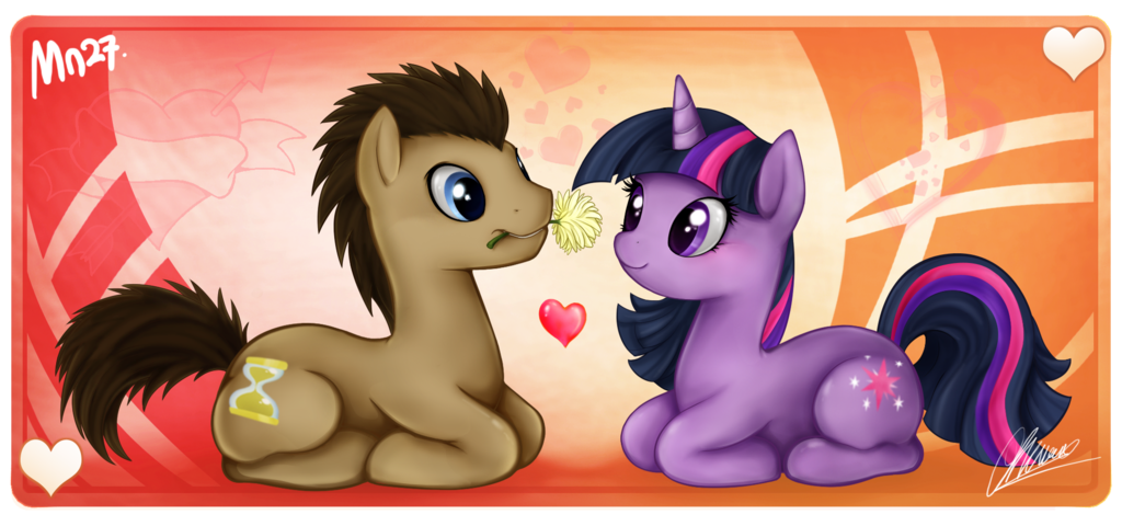 &hearts; cute doctor_whoof_(mlp) doctor_whooves_(mlp) equine female feral flower friendship_is_magic horn horse mammal mn27 my_little_pony pony romantic twilight_sparkle_(mlp) unicorn