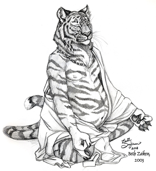 beth_zaiken buddhist chubby eyes_closed feline lotus_position male meditation monochrome navel necklace peaceful piercing pot_belly sitting solo tiger