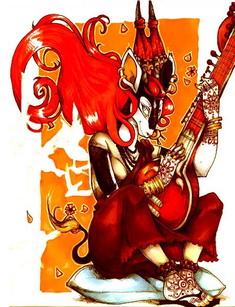 antelope crossed_legs female henna india music opiumrevolution piercing sitar sitting solo