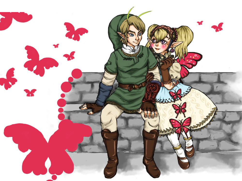1girl agitha antennae bad_id bad_pixiv_id blush bug butterfly insect link pantyhose rouken the_legend_of_zelda the_legend_of_zelda:_twilight_princess wall white_legwear
