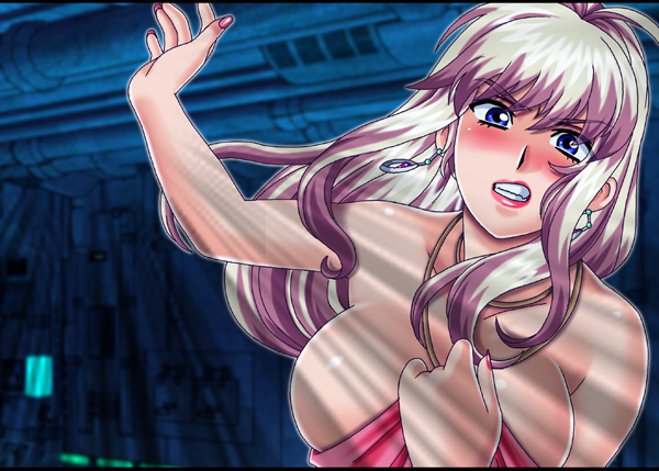 angry blush breasts earrings gaden jewelry large_breasts long_hair looking_at_viewer macross macross_frontier nail_polish pink_hair pov pov_eye_contact sheryl_nome slap slapping