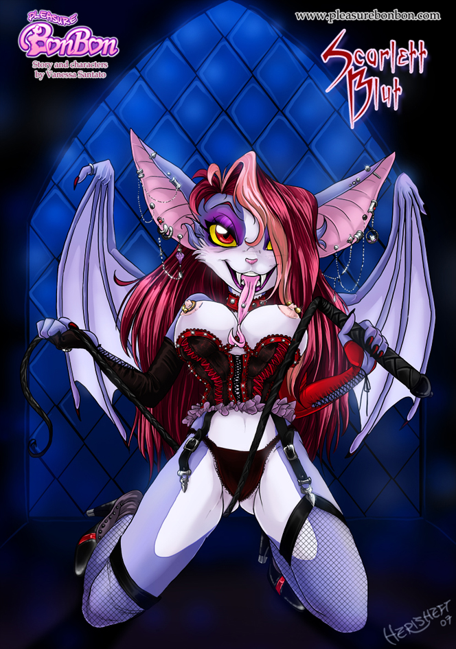bat breasts collar female goth hair herisheft lingerie piercing red_eyes solo tongue whip