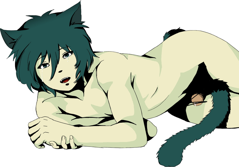 1boy animal_ears cat_ears cat_tail catboy male male_focus nude penis solo tail tears yaoi