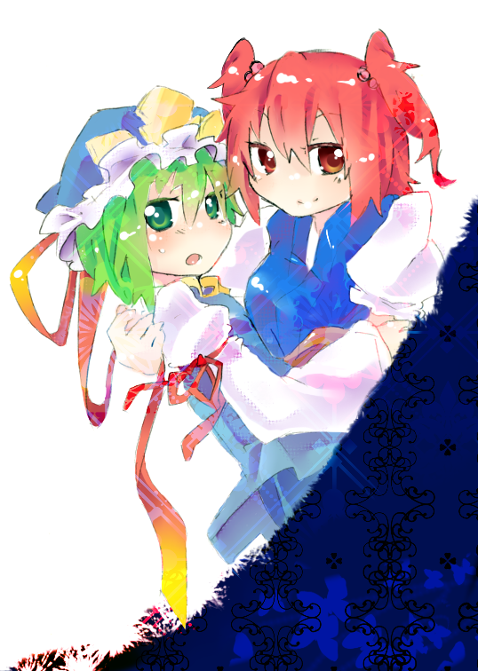 bad_id bad_pixiv_id green_eyes green_hair multiple_girls onozuka_komachi red_eyes red_hair shiki_eiki soiri_(us) touhou