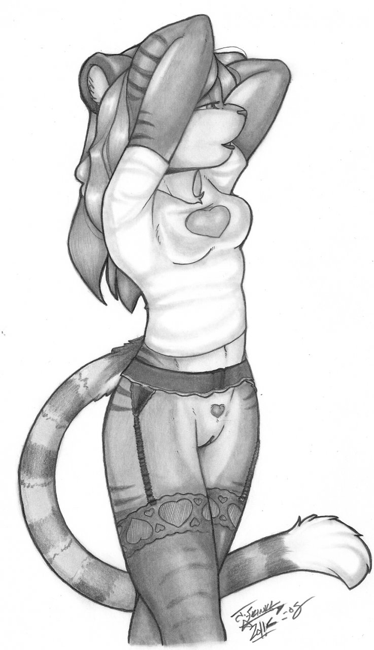 &hearts; &lt;3 bottomless clothed clothing feline female hair half-dressed joshua_frinkle long_hair mammal os plain_background shirt solo tail white_background