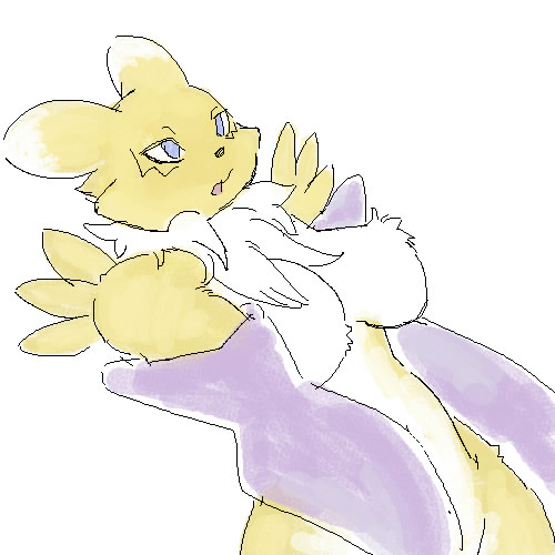 blue_eyes breasts canine chest_tuft digimon elbow_gloves female fox renamon sindoll solo yellow