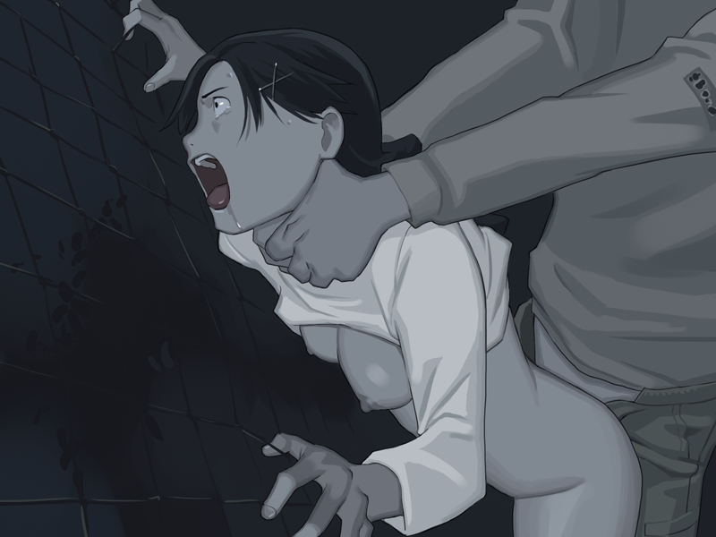 1boy 1girl against_fence asphyxiation breasts chain-link_fence chainlink_fence choke choking clothed_sex fence from_behind hair_clip hair_ornament hairclip inclusion nipples open_mouth outdoors rape rough_sex saliva sex shirt_lift strangling strangulation takamichi