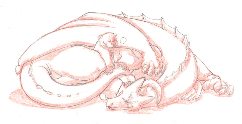 claws couple cute dragon friends fur male otter otterface paws reed reptile scalie scar scystorm sefeiren sketch sleeping tail wings