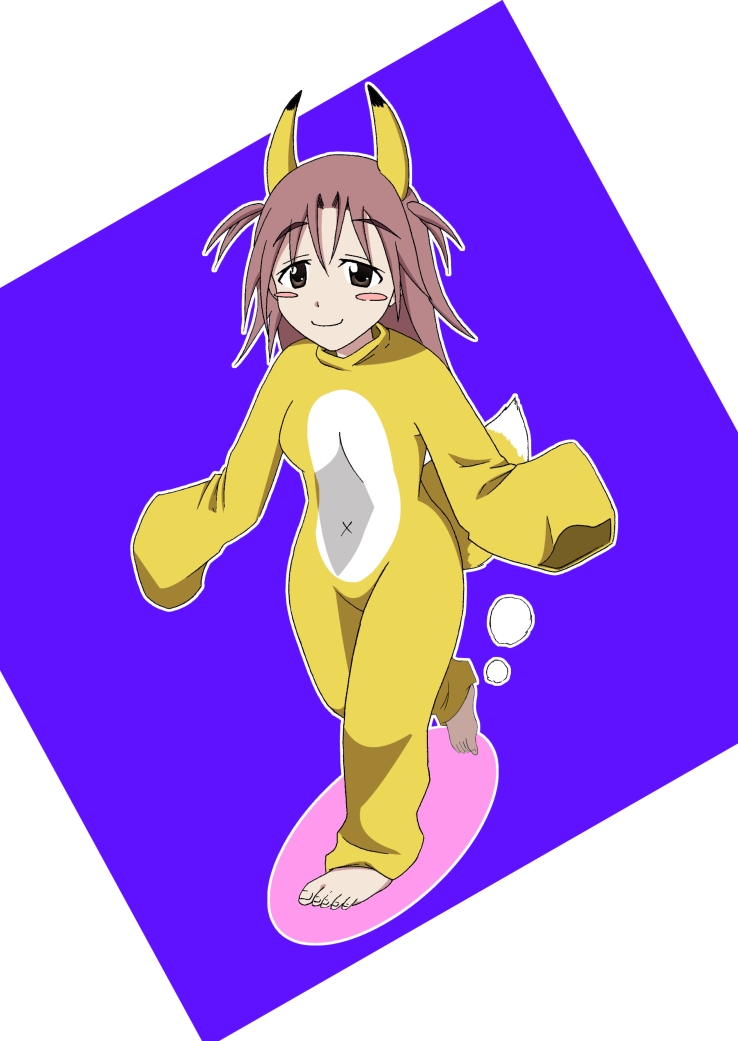 animal_ears barefoot blush_stickers brown_eyes brown_hair costume fox_tail infinite_stratos long_hair nohotoke_honne sleeves_past_wrists smile solo tail