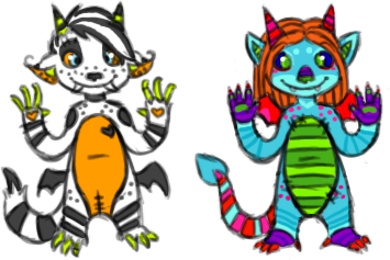 &hearts; bob_the_dancing_flea butt_wings claws comparison freckles horns monster monster_von_unterbedd stripes teeth tusk wings