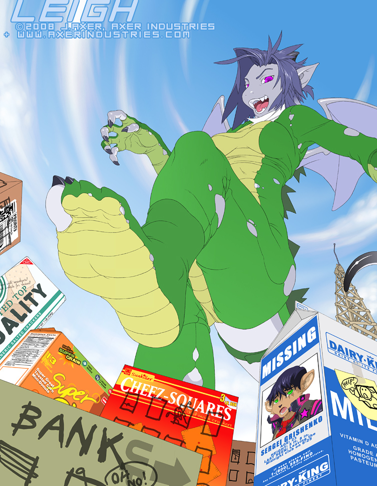 cityscape cosplay dragon dragon_suit form_fitting hindpaw j_axer leigh not_macro packaging scalie stomping torn_clothing worm's_eye_view