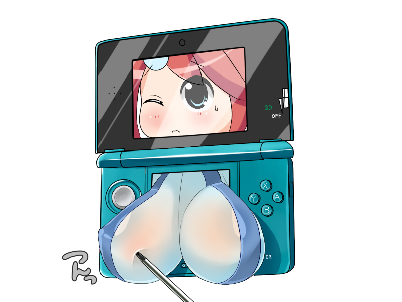 3ds blush breasts cleavage fuuro_(pokemon) gym_leader nintendo_3ds pokemon stylus wink