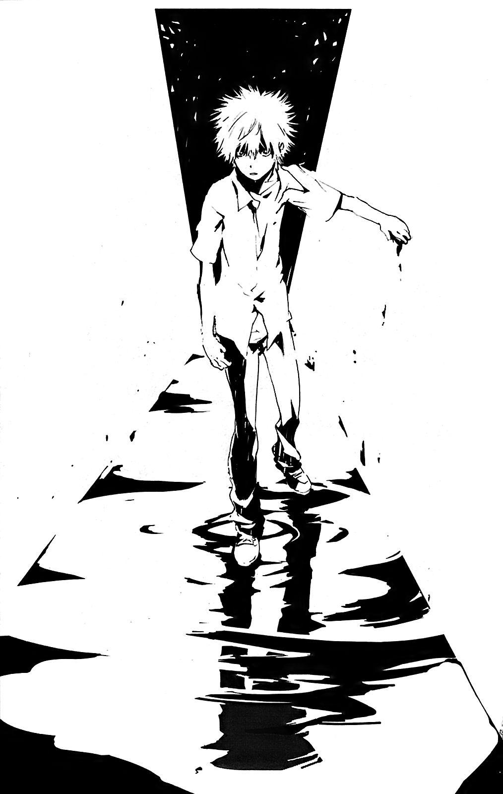 greyscale highres jacket kamijou_touma long_sleeves male_focus monochrome non-web_source outstretched_arm simple_background solo to_aru_majutsu_no_index walking walking_on_liquid water white_background