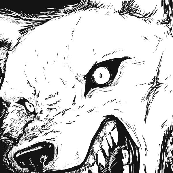 canine close-up fur sefeiren sketch snarl solo teeth white_eyes
