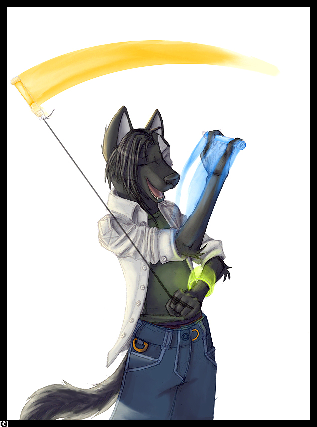 canine eyes_closed gearotter glowstick glowstringing happy male raver solo white_background wolf