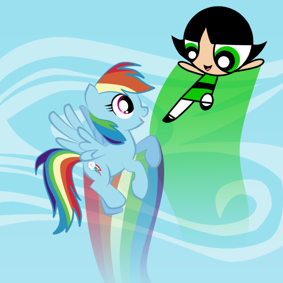 buttercup crossover equine female feral flying friendship_is_magic horse mammal my_little_pony pegasus powerpuff_girls rainbow_dash_(mlp) unknown_artist wings