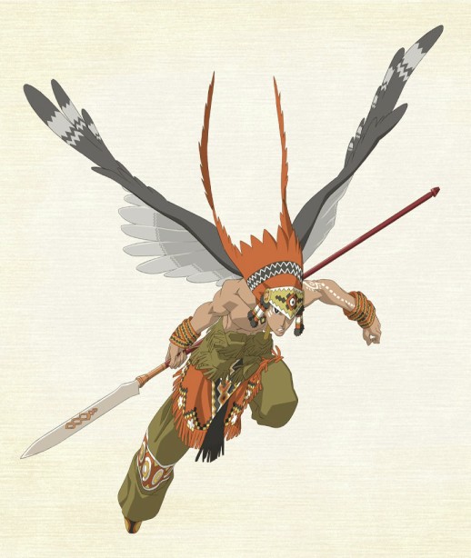 avian flying human hybrid monster solo summon_night tattoo tribal warrior wings