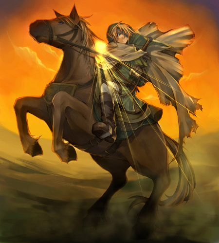 artist_request blonde_hair cape epona gloves hat horse horseback_riding link lowres male_focus rearing riding solo the_legend_of_zelda