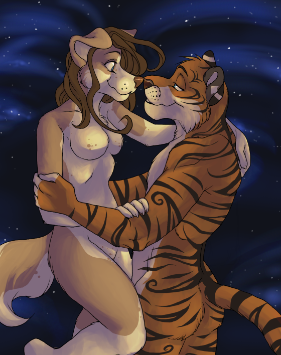 canine couple dog face_to_face feline female jailbird male nose_to_nose nude romantic tame tiger