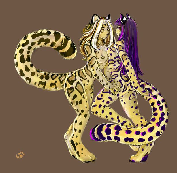 couple feline female leopard lesbian marbled_cat nude thumbclawz