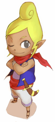 black_eyes blonde_hair lowres neckerchief one_eye_closed pointy_ears ponky smile solo tetra the_legend_of_zelda the_legend_of_zelda:_the_wind_waker