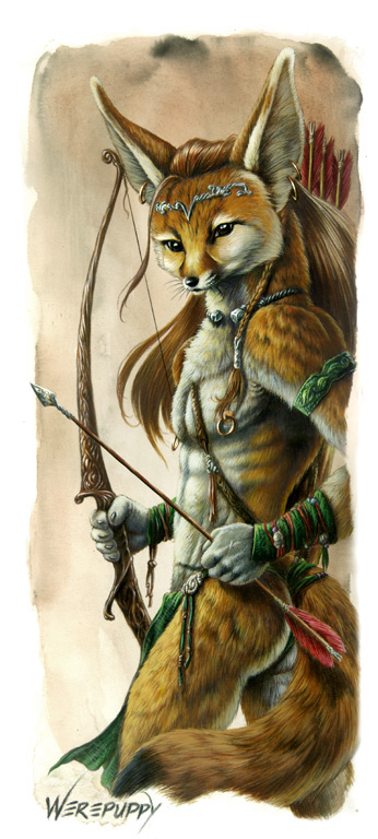 bow_(weapon) canine fox male skimpy solo tribal werepuppy