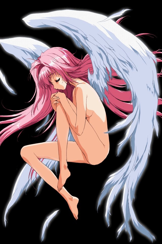 long_hair naked nude pink_hair wings