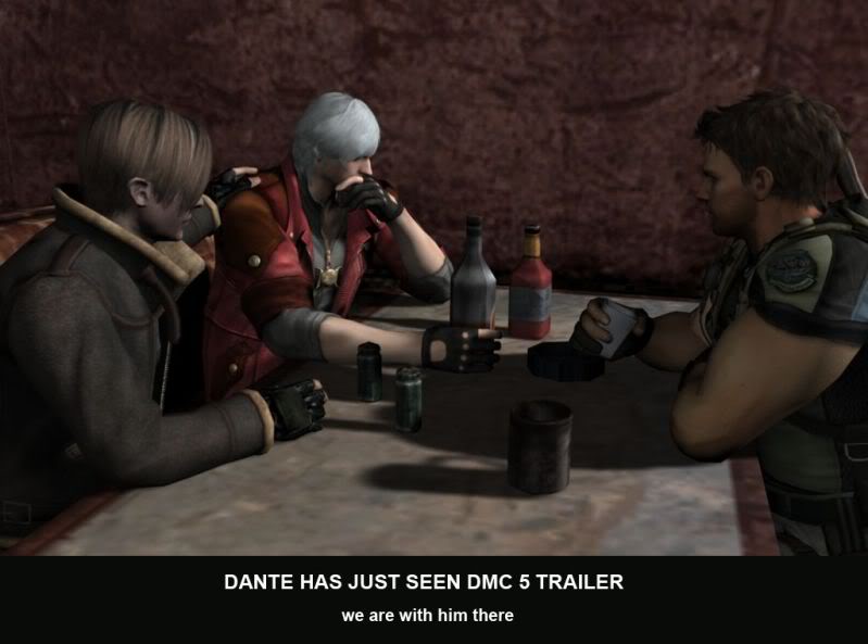 3d bottle capcom chris_redfield crossover cup dante devil_may_cry leon_s_kennedy parody resident_evil table