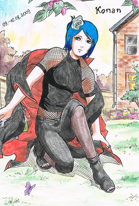 akatsuki blue_hair garden halter_neck konan naruto solo