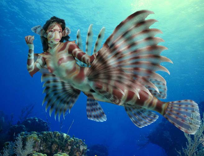 breasts female fins fish lionfish mermaid ocean photo_manipulation photomorph silverfish solo