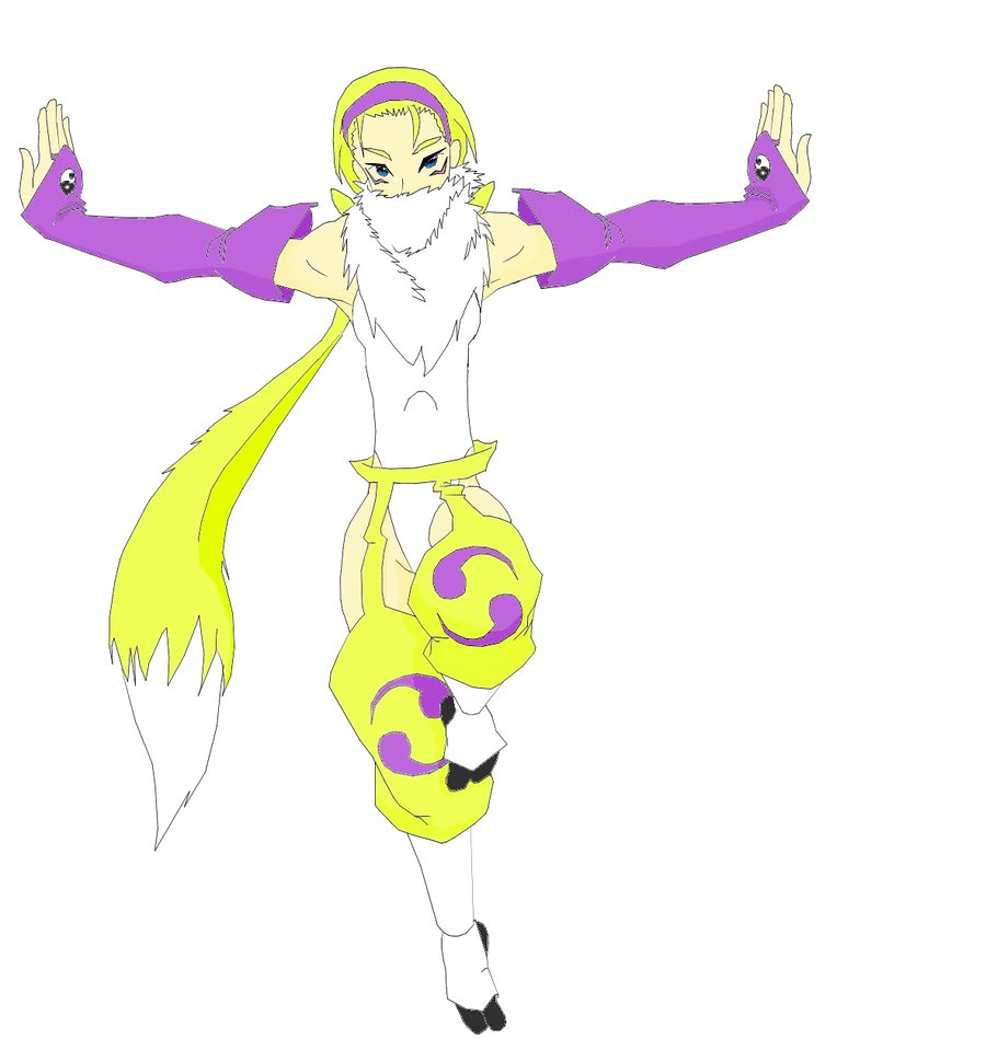 blonde_hair blue_eyes canine claws digimon female fox gloves hair looking_at_viewer nestor01 renamon short_hair soft solo standing tail unknown_artist yellow
