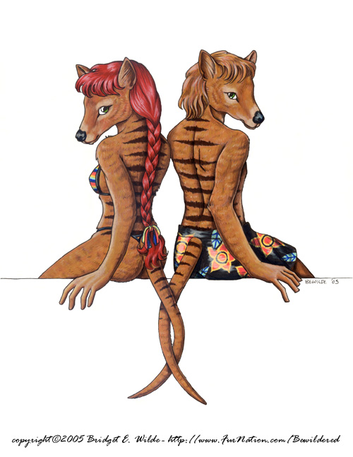 bridget_e_wilde female male marsupial siblings swimsuit thylacine twins