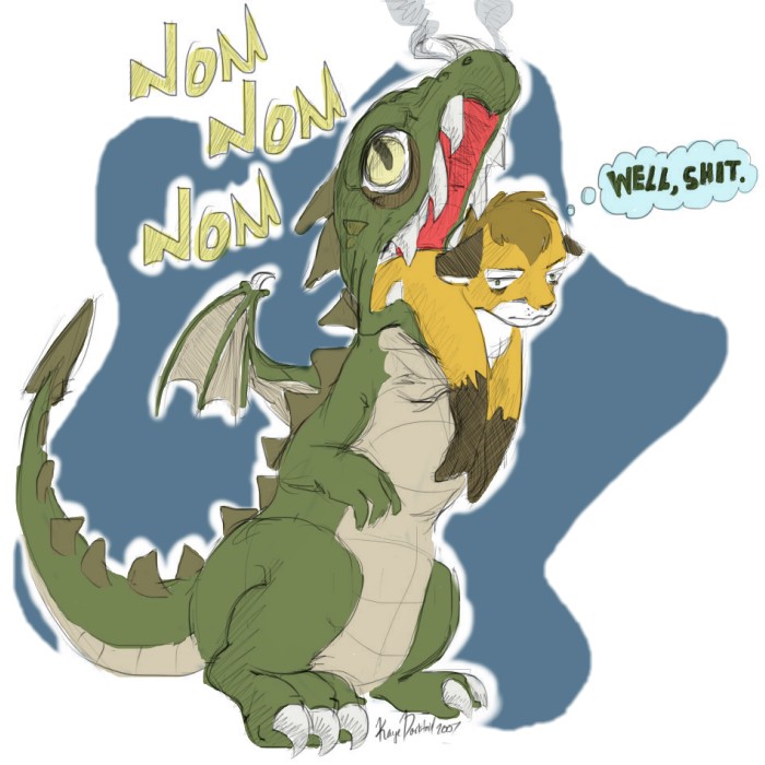 canine dragon feral fox humour it's_a_trap! male nom omnomnom scalie vore